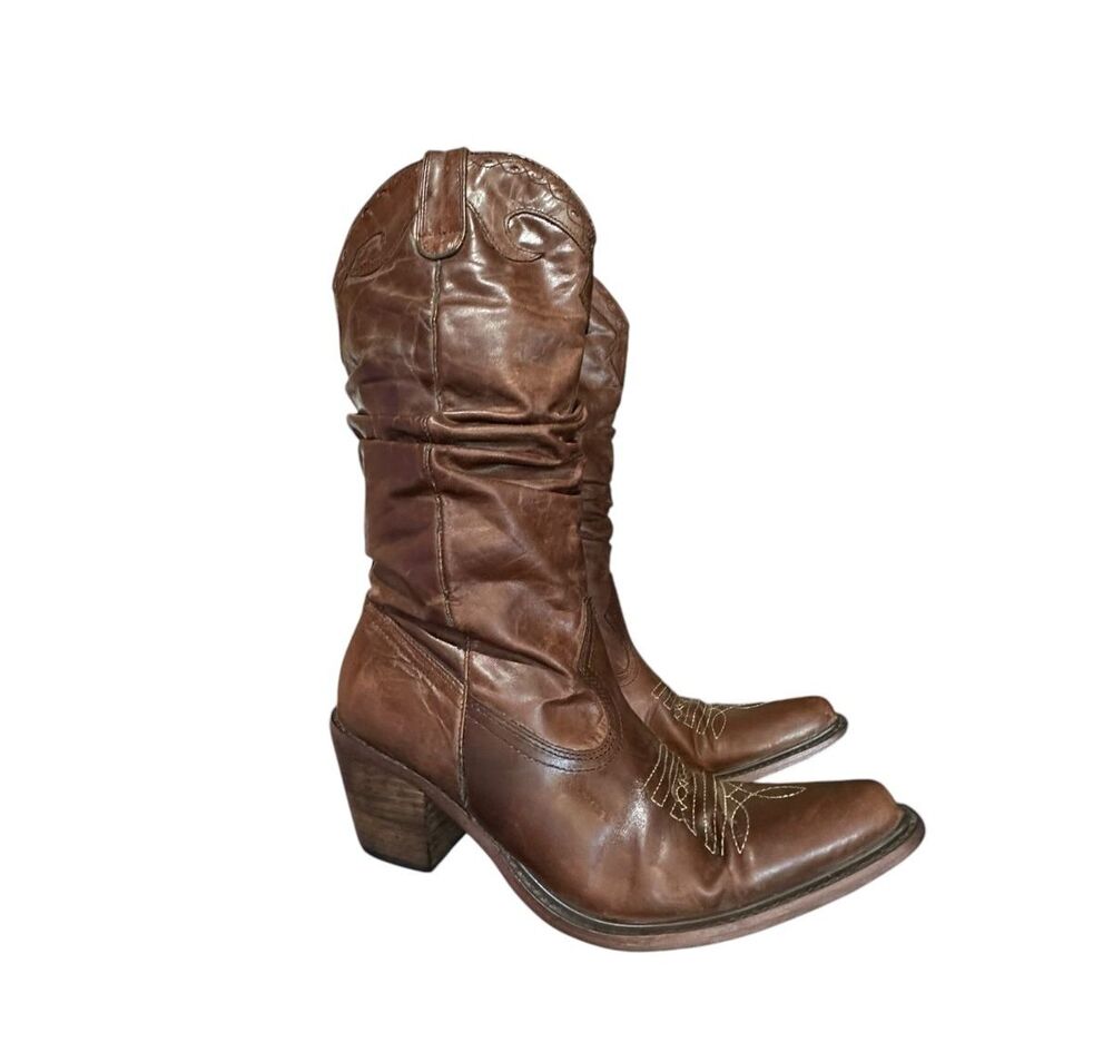 Steve Madden Womens Saddle Slouch Brown Leather Western Cowgirl Boots Size 9 M